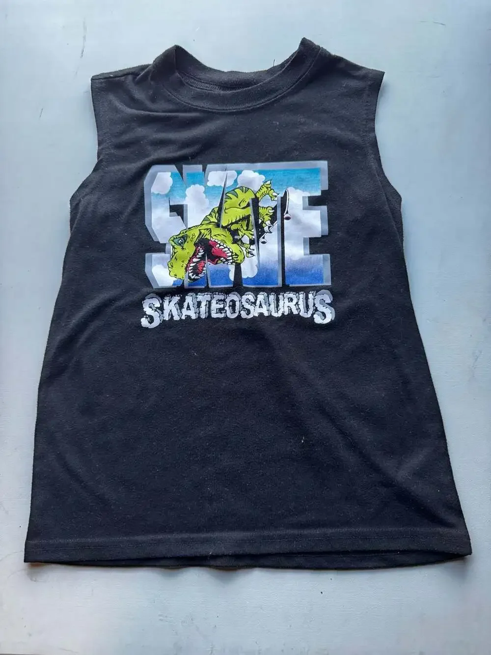 The Children's Place Skateosaurus Dinosaur Graphic Muscle Tank Top Size 7/8
